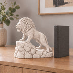 Unstoppable roaring lion desk statue in Warm Beige, small 18.5 cm, in a home study