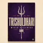 Trishul with damaru on distressed purple leather texture – Trishuldhari, Wield Stillness