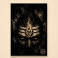 Fierce close-up of Shiva with vibhuti lines and a blazing third eye in dark splatter style