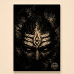 Fierce close-up of Shiva with vibhuti lines and a blazing third eye in dark splatter style