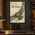 Win Alone charcoal-style owl canvas wall art, 24x36 inches, Black Box Frame, office.